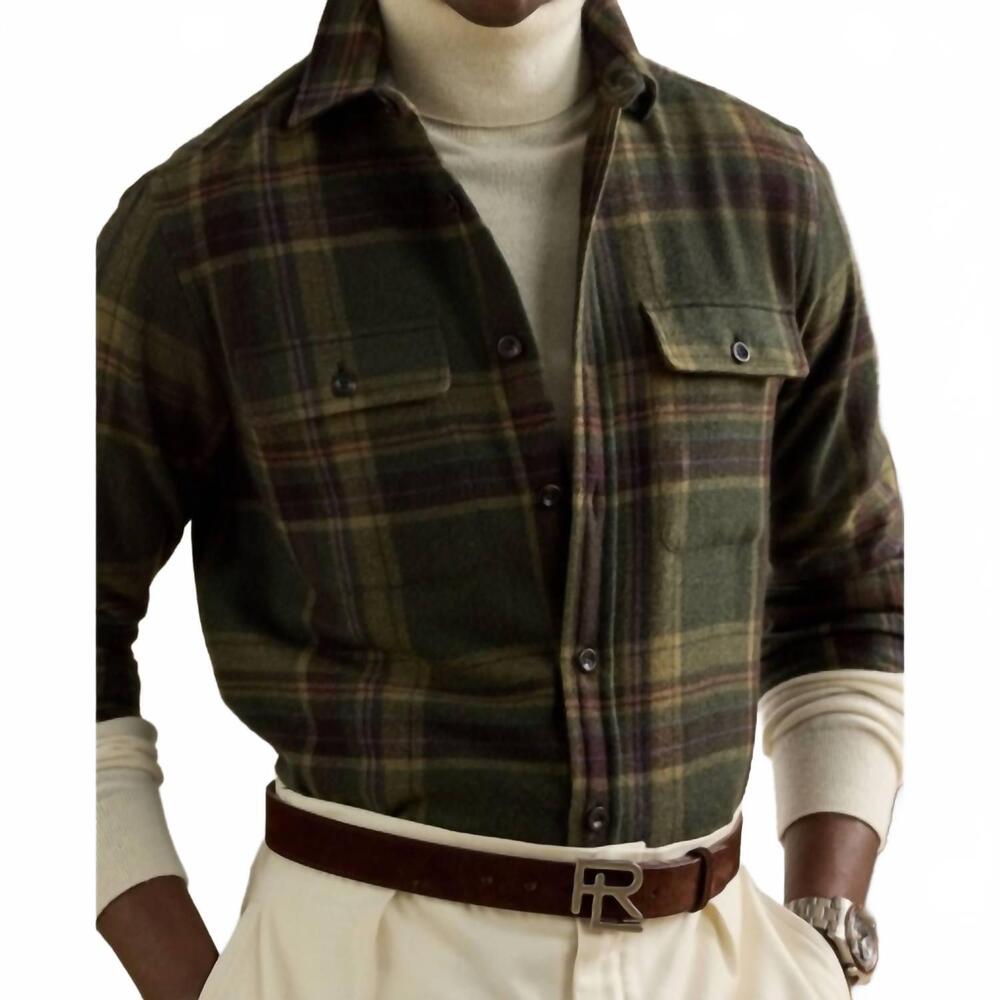 NEW RALPH LAUREN wool cashmere plaidlong sleeve sport shirt in inverness loden m - Picture 4 of 6